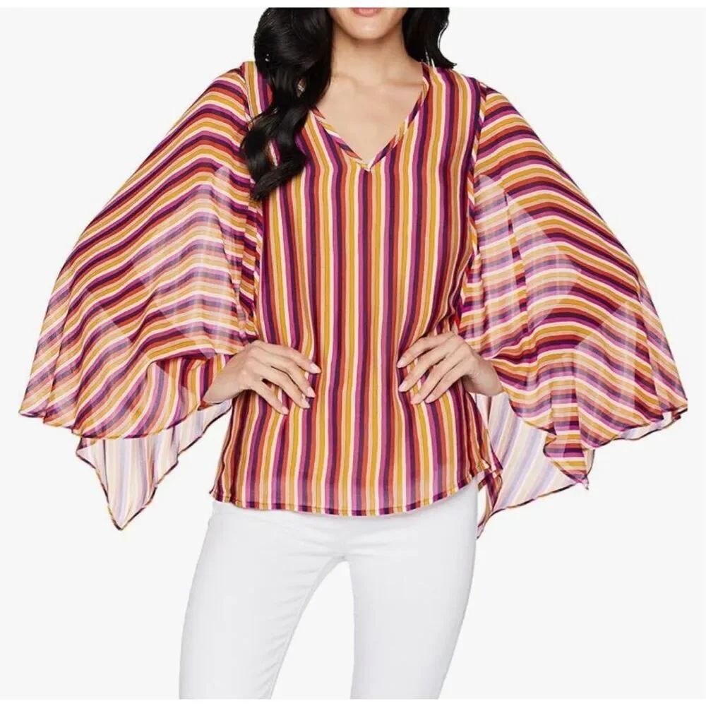 Trina Turk purple beige striped colorful flowy  top size M